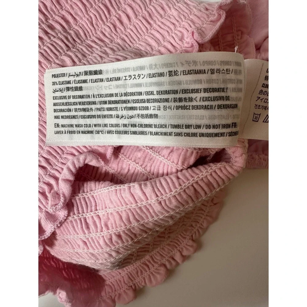 Hollister‎ Pink Smocked Puff Sleeve Cropped Top Womens Size S Square Neck